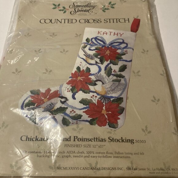 VTG Something Special Chickadees & Poinsettias Christmas Stocking Cross Stitch - Picture 2 of 4